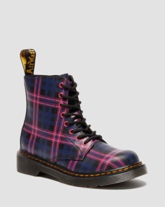 1460 Pascal JUNIOR BOTAS DE NIÑO CON CORDONES Y ESTAMPADO DE CUADROS ROSA