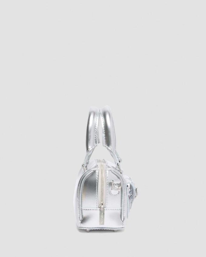 Bolso mini con asa superior Bolso de Patent Leather plateado Bolso mini con asa superior Bolso de Patent Leather plateado