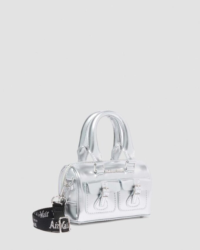 Bolso mini con asa superior Bolso de Patent Leather plateado Bolso mini con asa superior Bolso de Patent Leather plateado